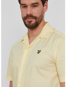 Βαμβακερό πουκάμισο Lyle & Scott ανδρικό, χρώμα: κίτρινο