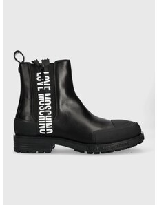 Δερμάτινες μπότες τσέλσι Love Moschino γυναικεία, χρώμα: μαύρο,