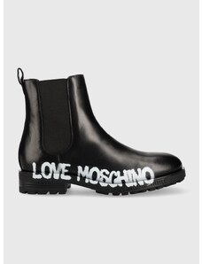 Δερμάτινες μπότες τσέλσι Love Moschino γυναικεία, χρώμα: μαύρο,