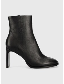 Δερμάτινες μπότες Calvin Klein Curved Stil Ankle Boot 80 γυναικείες, χρώμα: μαύρο