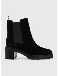 Σουέτ μπότες τσέλσι Tommy Hilfiger Outdoor Chelsea Mid Heel Boot γυναικείες, χρώμα: μαύρο