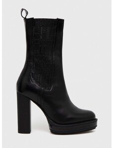 Δερμάτινες μπότες τσέλσι Love Moschino γυναικεία, χρώμα: μαύρο