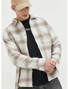 Βαμβακερό πουκάμισο Abercrombie & Fitch ανδρικό, χρώμα: μπεζ