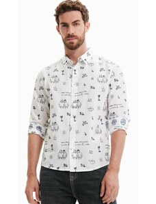 Βαμβακερό πουκάμισο Desigual ανδρικό, χρώμα: άσπρο