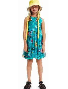 Παιδικό βαμβακερό φόρεμα Desigual χρώμα: τιρκουάζ