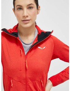 Αθλητική μπλούζα Salewa Agner Hybrid γυναικεία, χρώμα: κόκκινο, με κουκούλα