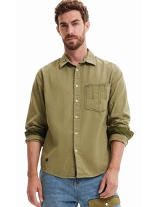Βαμβακερό πουκάμισο Desigual ανδρικό, χρώμα: πράσινο