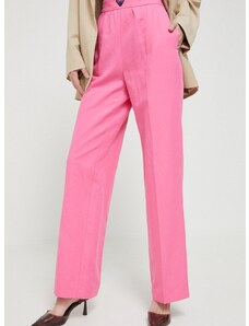 Παντελόνι με λινό μείγμα Love Moschino χρώμα: ροζ