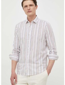 Βαμβακερό πουκάμισο Sisley ανδρικό, χρώμα: μπεζ