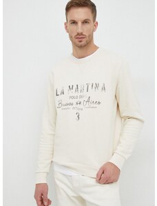 Βαμβακερή μπλούζα La Martina χρώμα: μπεζ,