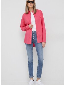 Βαμβακερό πουκάμισο Calvin Klein Jeans χρώμα: ροζ