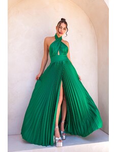 Joy Fashion House Isabella μάξι φόρεμα πλισέ με όψη σατέν πράσινο