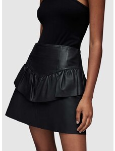 Δερμάτινη φούστα AllSaints χρώμα: μαύρο
