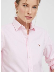 Βαμβακερό πουκάμισο Polo Ralph Lauren χρώμα: ροζ