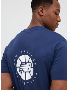 Βαμβακερό μπλουζάκι New Balance χρώμα: ναυτικό μπλε