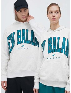Βαμβακερή μπλούζα New Balance χρώμα: γκρι, με κουκούλα
