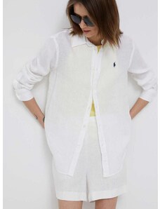 Πουκάμισο από λινό Polo Ralph Lauren χρώμα: άσπρο