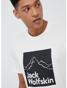 Βαμβακερό μπλουζάκι Jack Wolfskin χρώμα: μπεζ