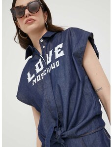 Βαμβακερό πουκάμισο Love Moschino χρώμα: ναυτικό μπλε