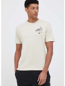 Βαμβακερό μπλουζάκι New Balance χρώμα: μπεζ
