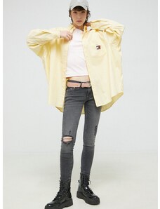 Βαμβακερό πουκάμισο Tommy Jeans χρώμα: κίτρινο