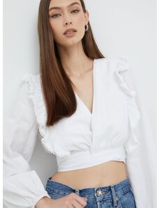 Λευκή μπλούζα Guess γυναικεία, χρώμα: άσπρο