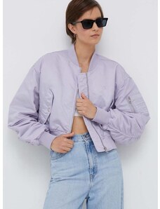 Μπουφάν bomber Calvin Klein Jeans γυναικεία, χρώμα: μοβ