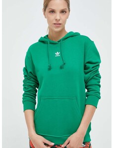 Βαμβακερή μπλούζα adidas Originals γυναικεία, χρώμα: πράσινο, με κουκούλα