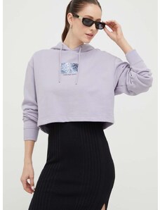 Βαμβακερή μπλούζα Calvin Klein Jeans γυναικεία, χρώμα: μοβ, με κουκούλα