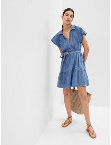 GAP Μπλε 100% Οργανικό Βαμβάκι Denim Flutter Sleeve Mini Πουκάμισο Φόρεμα