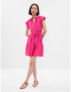 GAP Ροζ Crinkle Gauze Flutter Sleeve Mini Πουκάμισο Φόρεμα