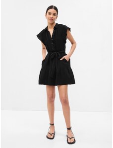 GAP Μαύρο Crinkle Gauze Flutter Sleeve Mini Πουκάμισο Φόρεμα
