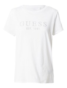 GUESS Μπλουζάκι 'Crystal Easy' ασημί / λευκό μελανζέ