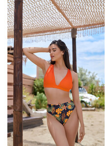 Homewear Bikini Τρίγωνο με χιαστί πλάτη πορτοκαλί και σλιπ Floral