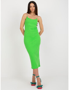 Fashionhunters Ανοιχτό πράσινο βασικό φόρεμα με ασημένιες τιράντες