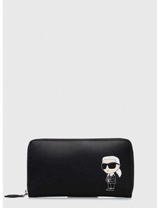 Δερμάτινο πορτοφόλι Karl Lagerfeld γυναικεία, χρώμα: μαύρο