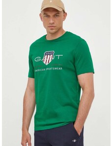 Βαμβακερό μπλουζάκι Gant χρώμα: πράσινο