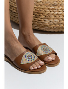 LOVEFASHIONPOINT Sandals Soft Γυναικεία Κάμελ Δερμάτινα