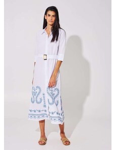KATELONDON Σεμιζιέ φόρεμα με κεντήματα και ζώνη - Λευκό