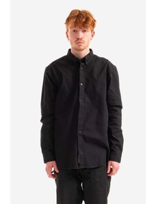 Βαμβακερό πουκάμισο Carhartt WIP Bolton ανδρικό, χρώμα: μαύρο