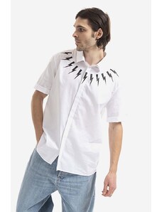 Neil Barrett Βαμβακερό πουκάμισο Neil Barett Bold Neck Short Sleeve Shirt ανδρικό, χρώμα: άσπρο