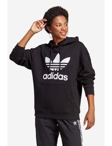 Βαμβακερή μπλούζα adidas Originals Trefoil Hoodie γυναικεία, χρώμα: μαύρο, με κουκούλα