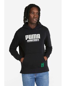 Βαμβακερή μπλούζα Puma x Minecraft χρώμα: μαύρο, με κουκούλα