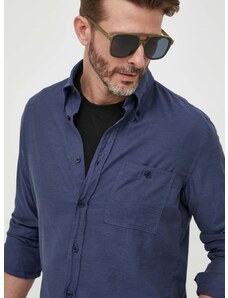 Βαμβακερό πουκάμισο BOSS ανδρικό, χρώμα: ναυτικό μπλε
