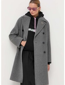Μάλλινο παλτό Karl Lagerfeld χρώμα: γκρι