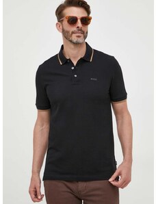 Βαμβακερό μπλουζάκι πόλο BOSS χρώμα: μαύρο