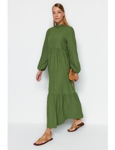 Trendyol πράσινο Stand Up Κολάρο Crinkle Wide Fit Υφαμένο φόρεμα