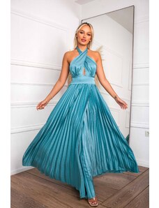Joy Fashion House Isabella μάξι φόρεμα πλισέ με όψη σατέν βεραμάν