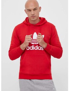 Βαμβακερή μπλούζα adidas Originals Classics Trefoil Hoodie χρώμα: κόκκινο, με κουκούλα IM4497