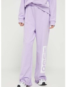 Βαμβακερό παντελόνι HUGO χρώμα: μοβ